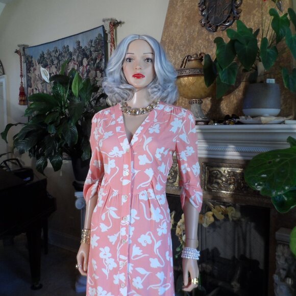 Altuzarra Soft Peach/White Floral Print Shirt Dress Size IT 40 - US 8 - Picture 5 of 16